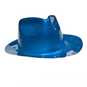 Unique brand metallic blue plastic gangster style hat brand new never worn!